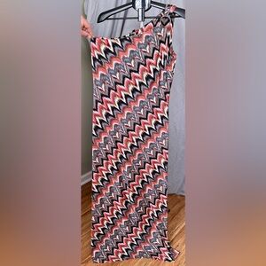 Milano One Shoulder Dress - Black, Red, White Zigzag